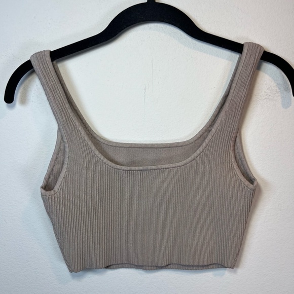 Aritzia Babaton Women's Sculpt Knit Squareneck Ribbed Cropped Tank Tan Top Small - Picture 5 of 7